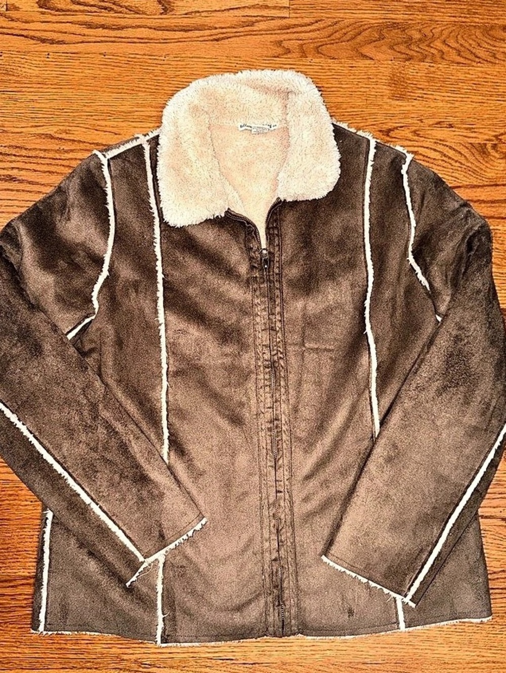 Telluride Clothing Co. brown suede jacket with cream fur collar and white